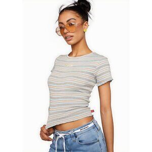 Dickies Crop Top Short Sleeve Crew Neck Striped Pattern Cotton Multi Color W XS